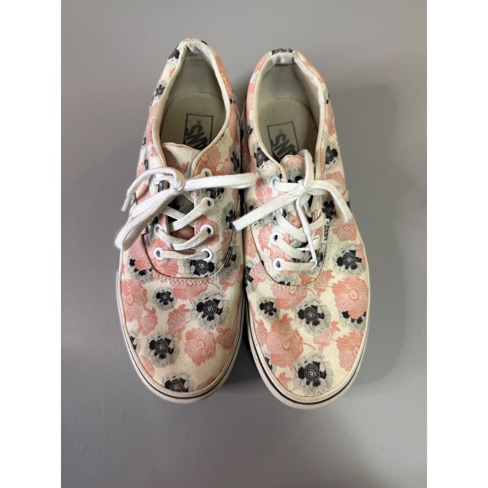 Vans Authentic Floral Poppy Sneakers Peach Black Cream Canvas Women 9.5 Low Top